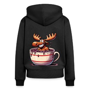 Un renne d’orignal se baigne dans une tasse de chocolat chaud - Sweat à capuche zippé Premium bio Femme - noir - Dos - Julia (174cm)