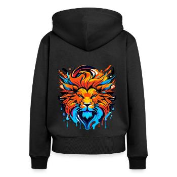 Tête de lion à crinière, colorée - Sweat à capuche zippé Premium bio Femme - noir - Dos - Julia (174cm)