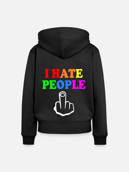 I hate people - Frauen Premium Bio Zip Hoodie - Schwarz