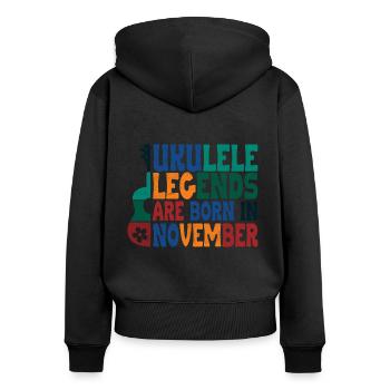 ukulele legends are born in November - Frauen Premium Bio Zip Hoodie - Schwarz - Hinten - Julia (174cm)
