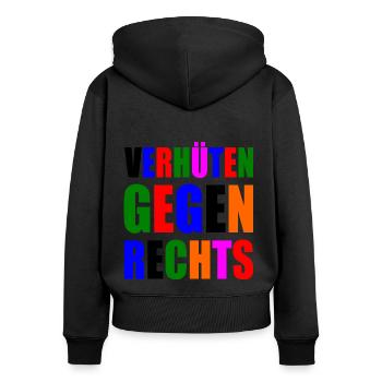 verhüten gegen rechts - Frauen Premium Bio Zip Hoodie - Schwarz - Hinten - Julia (174cm)