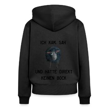 Schaf - Ich kam sah und hatte keinen Bock mehr - Frauen Premium Bio Zip Hoodie - Schwarz - Hinten - Julia (174cm)