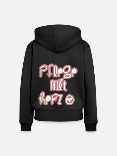 Pflege mit Herz - Frauen Premium Bio Zip Hoodie - Schwarz