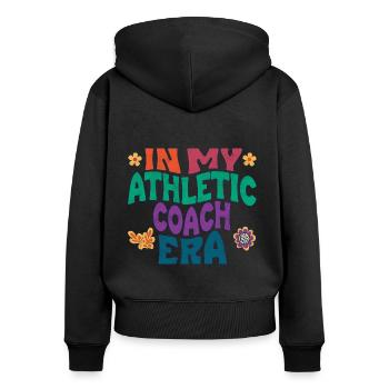 In my athletic coach era - Frauen Premium Bio Zip Hoodie - Schwarz - Hinten - Julia (174cm)
