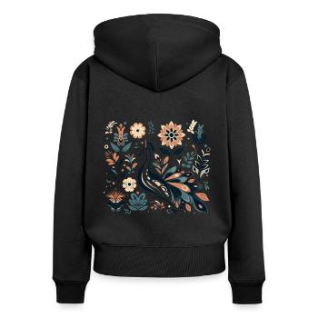 Paon floral - Sweat à capuche zippé Premium bio Femme - noir - Dos - Julia (174cm)
