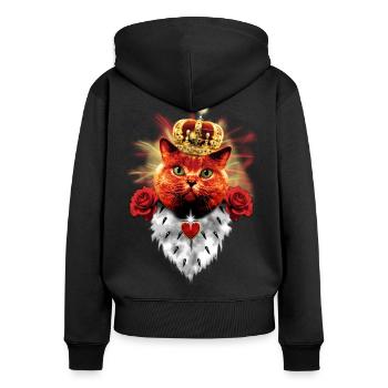 Red Roses Cat King - red cat with crown - Women's Premium Organic Zip Hoodie - black - Back - Julia (174cm)