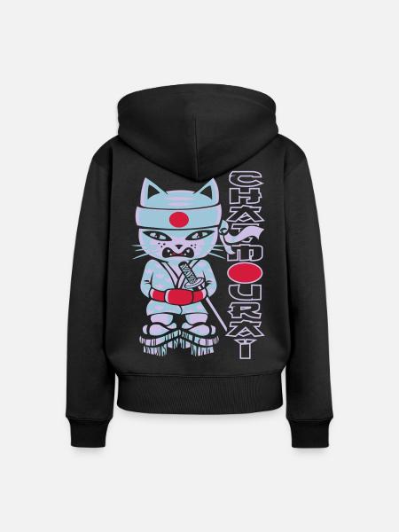Chat mouraï flex - Frauen Premium Bio Zip Hoodie - Schwarz