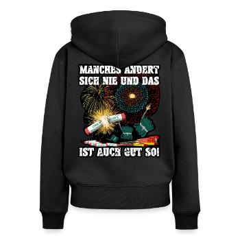 Pyro - Frauen Premium Bio Zip Hoodie - Schwarz - Hinten - Julia (174cm)