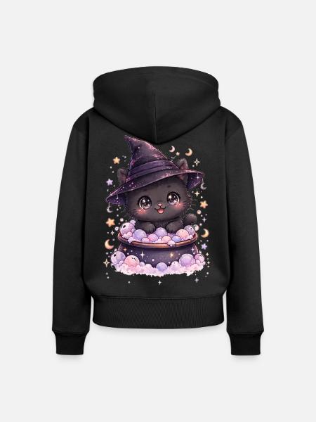 Hexen – Kawaii Hexenkatze - Frauen Premium Bio Zip Hoodie - Schwarz