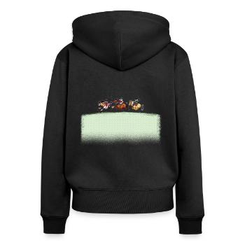 Thelwell Cartoon Drei Jockeys - Frauen Premium Bio Zip Hoodie - Schwarz - Hinten - Julia (174cm)