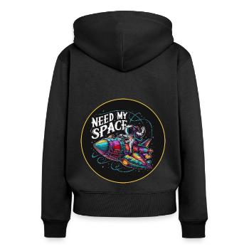 Brauche meinen Platz Raumfahrer mit Raumschiff - Frauen Premium Bio Zip Hoodie - Schwarz - Hinten - Julia (174cm)