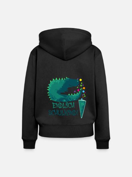dinoschulkind,dinosaurier,endlich schulkind - Frauen Premium Bio Zip Hoodie - Schwarz