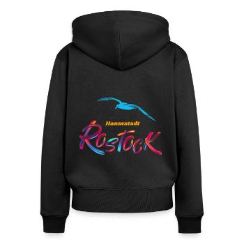 Rostock Hansestadt-Möwe - Frauen Premium Bio Zip Hoodie - Schwarz - Hinten - Julia (174cm)