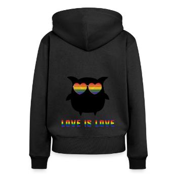 l’amour est l’amour, hibou, LGBT, arc-en-ciel, lunettes de soleil - Sweat à capuche zippé Premium bio Femme - noir - Dos - Julia (174cm)