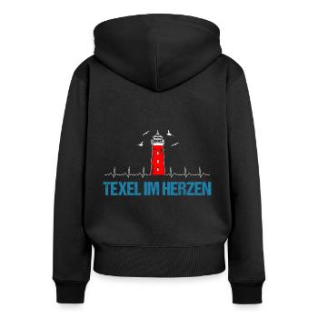 Texel Holland Leuchtturm Herzschlag - Frauen Premium Bio Zip Hoodie - Schwarz - Hinten - Julia (174cm)