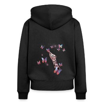giraffe, butterflies,neck,flies,colorful,painting - Women's Premium Organic Zip Hoodie - black - Back - Julia (174cm)