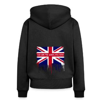 god save the queen,queen,flagge,england,graffiti - Frauen Premium Bio Zip Hoodie - Schwarz - Hinten - Julia (174cm)