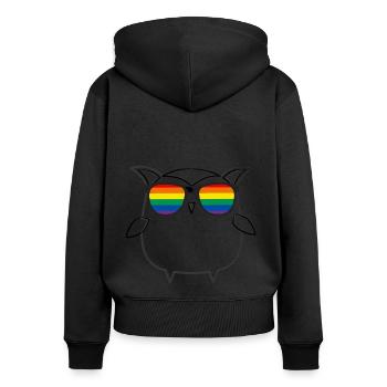 lgbt,owl,pride,love,bird,sunglasses,rainbow - Women's Premium Organic Zip Hoodie - black - Back - Julia (174cm)