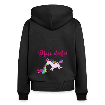 pfui deife,einhorn,regenbogen,kotzdendes einhorn - Frauen Premium Bio Zip Hoodie - Schwarz - Hinten - Julia (174cm)