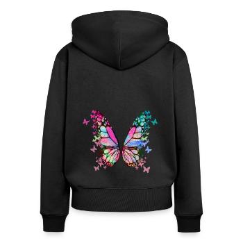 schmetterling ,bunt,graffiti,malerei - Frauen Premium Bio Zip Hoodie - Schwarz - Hinten - Julia (174cm)