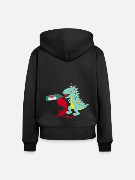 vino dino,wein,dinosaurier,vino - Frauen Premium Bio Zip Hoodie - Schwarz