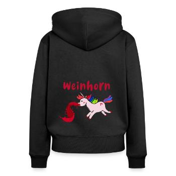 weinhorn,einhorn,wein,kotzendes einhorn - Frauen Premium Bio Zip Hoodie - Schwarz - Hinten - Julia (174cm)