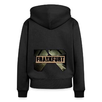 francfort,skyline,maisons,immeubles de grande hauteur,ffm - Sweat à capuche zippé Premium bio Femme - noir - Dos - Julia (174cm)