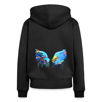 ailes d’ange, ailes, aquarelle, colorée, ailes d’ange - Sweat à capuche zippé Premium bio Femme - noir - Dos - Julia (174cm)