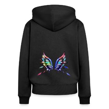 ailes d’ange, ailes, aquarelle, gris, ailes d’ange - Sweat à capuche zippé Premium bio Femme - noir - Dos - Julia (174cm)