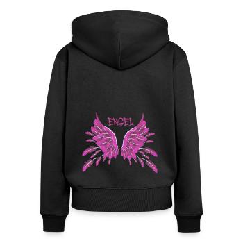 engel,pink,federn,angelwings,Flügel - Frauen Premium Bio Zip Hoodie - Schwarz - Hinten - Julia (174cm)