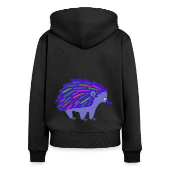 igel,regenbogen,bunt,blau - Frauen Premium Bio Zip Hoodie - Schwarz - Hinten - Julia (174cm)