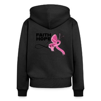 Faith hope love Brustkrebs Frauen Schleife - Frauen Premium Bio Zip Hoodie - Schwarz - Hinten - Julia (174cm)