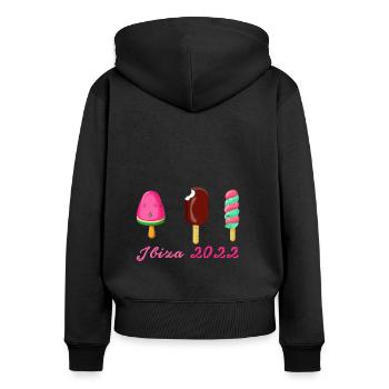 ibiza 2022,ibiza,eis, urlaub,sommer - Frauen Premium Bio Zip Hoodie - Schwarz - Hinten - Julia (174cm)