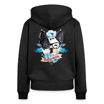 Bullymama Blumen - Französische Bulldogge - Frauen Premium Bio Zip Hoodie - Schwarz - Hinten - Julia (174cm)
