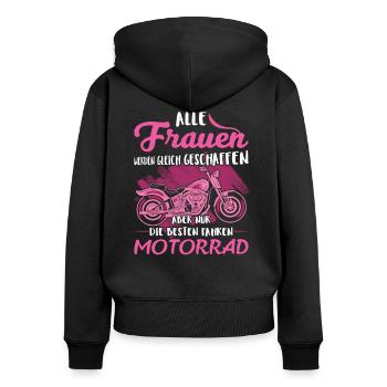 Nur die besten Frauen fahren Motorrad - Biker Frau - Frauen Premium Bio Zip Hoodie - Schwarz - Hinten - Julia (174cm)