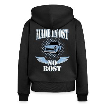 Made in Ost no Rost - DDR Kult Auto - Frauen Premium Bio Zip Hoodie - Schwarz - Hinten - Julia (174cm)