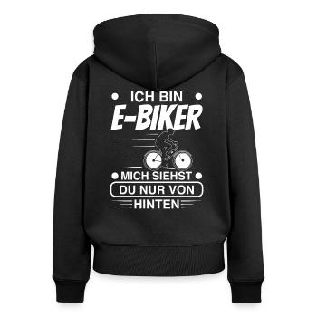 Ich bin E-Biker mich siehst du nor von hinten - Frauen Premium Bio Zip Hoodie - Schwarz - Hinten - Julia (174cm)