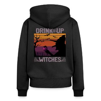 Hexe Halloween - Drink Up Witches - Sweat à capuche zippé Premium bio Femme - noir - Dos - Julia (174cm)