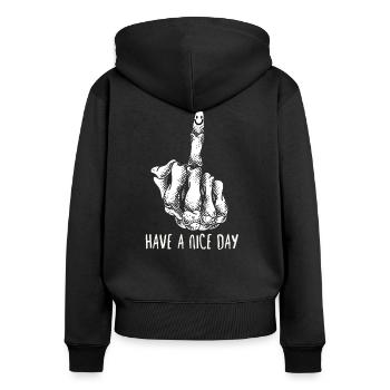 Mittelfinger Fuck You have a Nice Day - Frauen Premium Bio Zip Hoodie - Schwarz - Hinten - Julia (174cm)