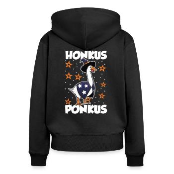 Honk Gans Honkus Ponkus - Frauen Premium Bio Zip Hoodie - Schwarz - Hinten - Julia (174cm)