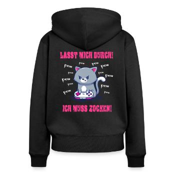 Gamer Girl - Lasst mich durch - Frauen Premium Bio Zip Hoodie - Schwarz - Hinten - Julia (174cm)