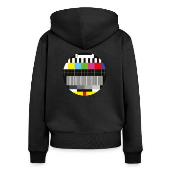 Motif de test - pas de signal TV pause - Sweat à capuche zippé Premium bio Femme - noir - Dos - Julia (174cm)