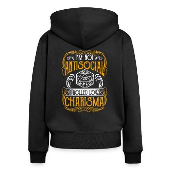 RPG Rollenspiel Würfel Low On Charisma - Frauen Premium Bio Zip Hoodie - Schwarz - Hinten - Julia (174cm)