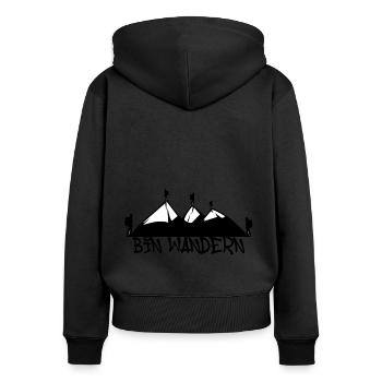 bin wandern berge,berg,wandern,schwarz-weiss - Frauen Premium Bio Zip Hoodie - Schwarz - Hinten - Julia (174cm)