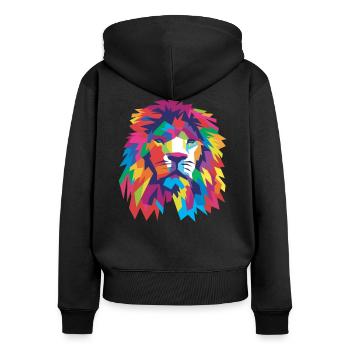 Löwenkopf - Frauen Premium Bio Zip Hoodie - Schwarz - Hinten - Julia (174cm)