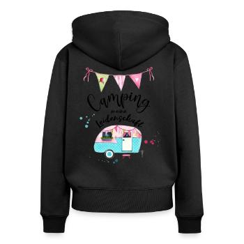 Camping meine Leidenschaft Wohnwagen Girlande - Frauen Premium Bio Zip Hoodie - Schwarz - Hinten - Julia (174cm)