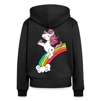 Licorne avec beignets et arc-en-ciel - Sweat à capuche zippé Premium bio Femme - noir - Dos - Julia (174cm)