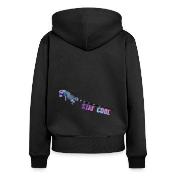 stay cool,echse,reptil,leguan,bunt - Frauen Premium Bio Zip Hoodie - Schwarz - Hinten - Julia (174cm)