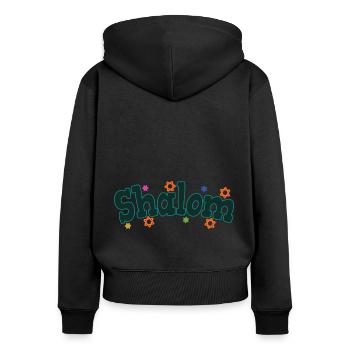 Shalom Peace & Harmony Jewish Holiday Gifts - Women's Premium Organic Zip Hoodie - black - Back - Julia (174cm)