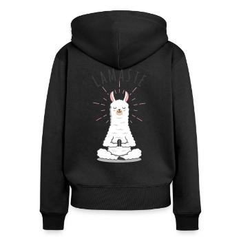 Llamaste | Kawaii Lama | Yoga Namaste - Frauen Premium Bio Zip Hoodie - Schwarz - Hinten - Julia (174cm)